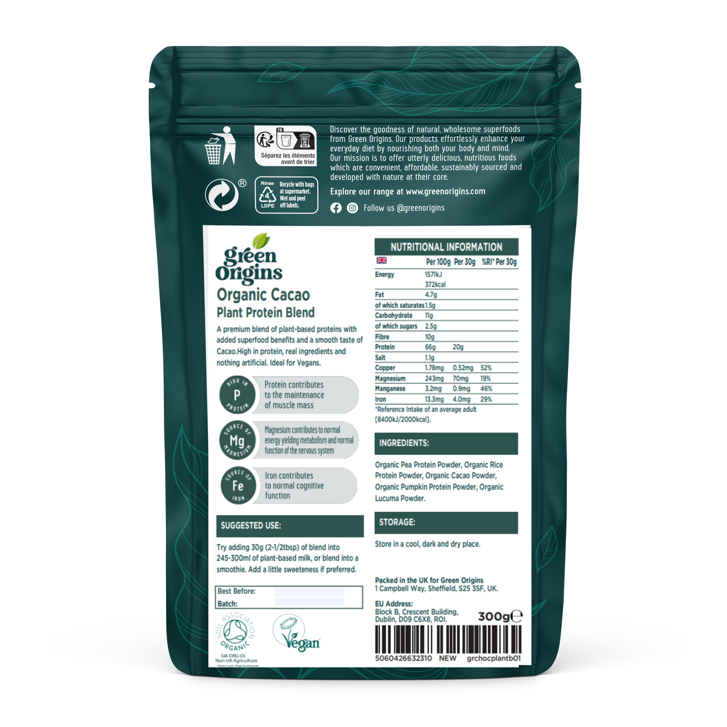 Green Origins Cacao Protein Powder 300g Organic