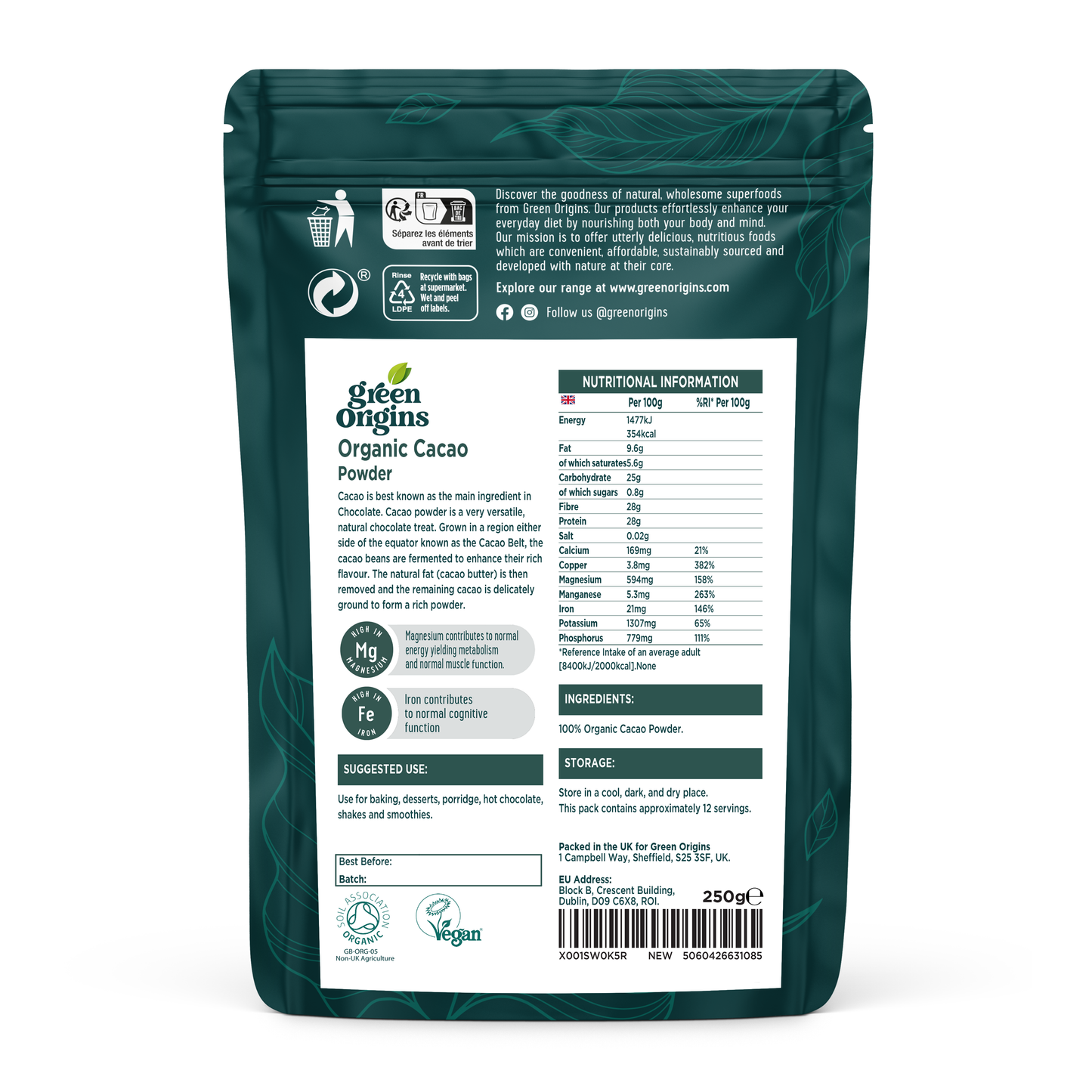 Green Origins Cacao Powder 250g Organic