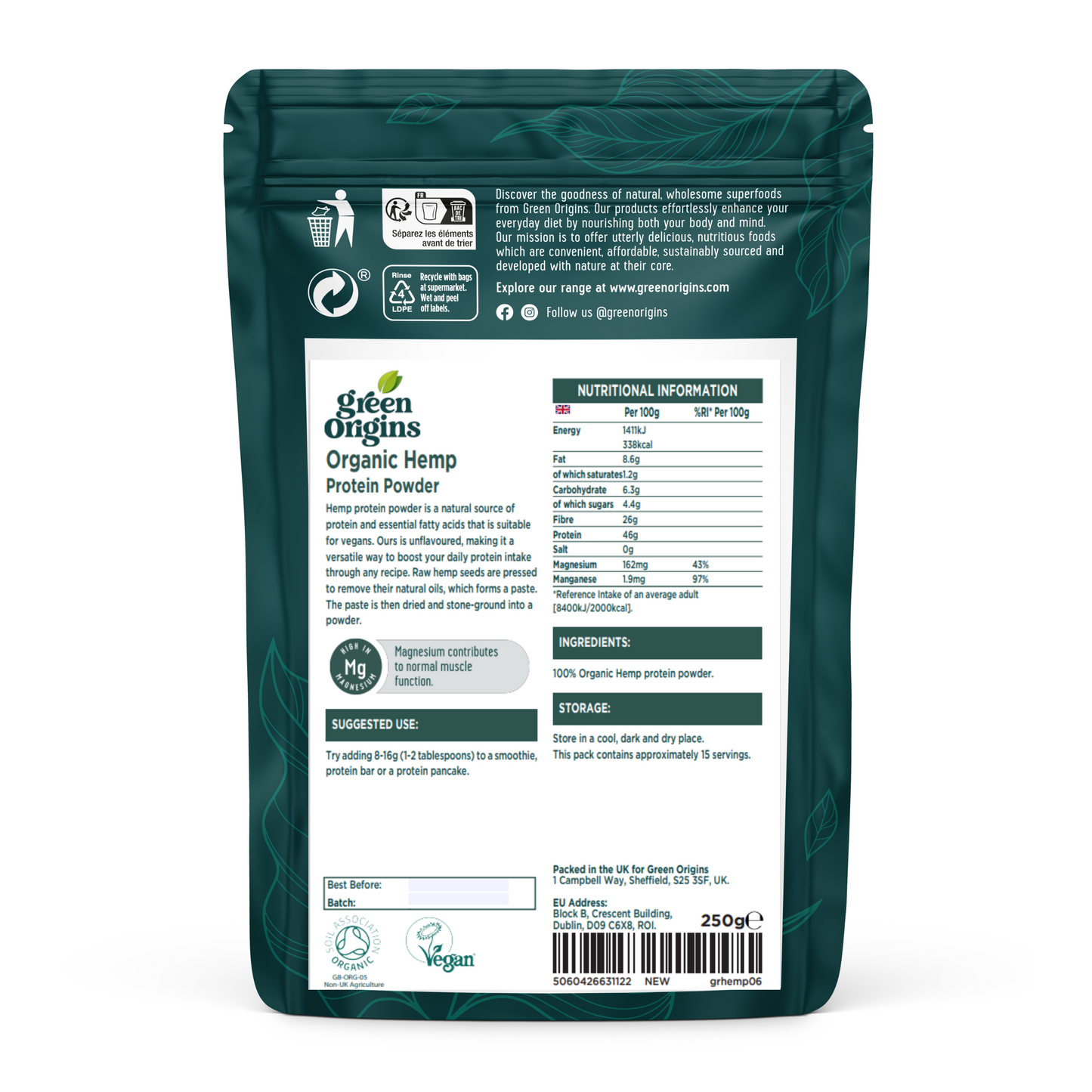 Green Origins Hemp Protein Powder 250g Organic