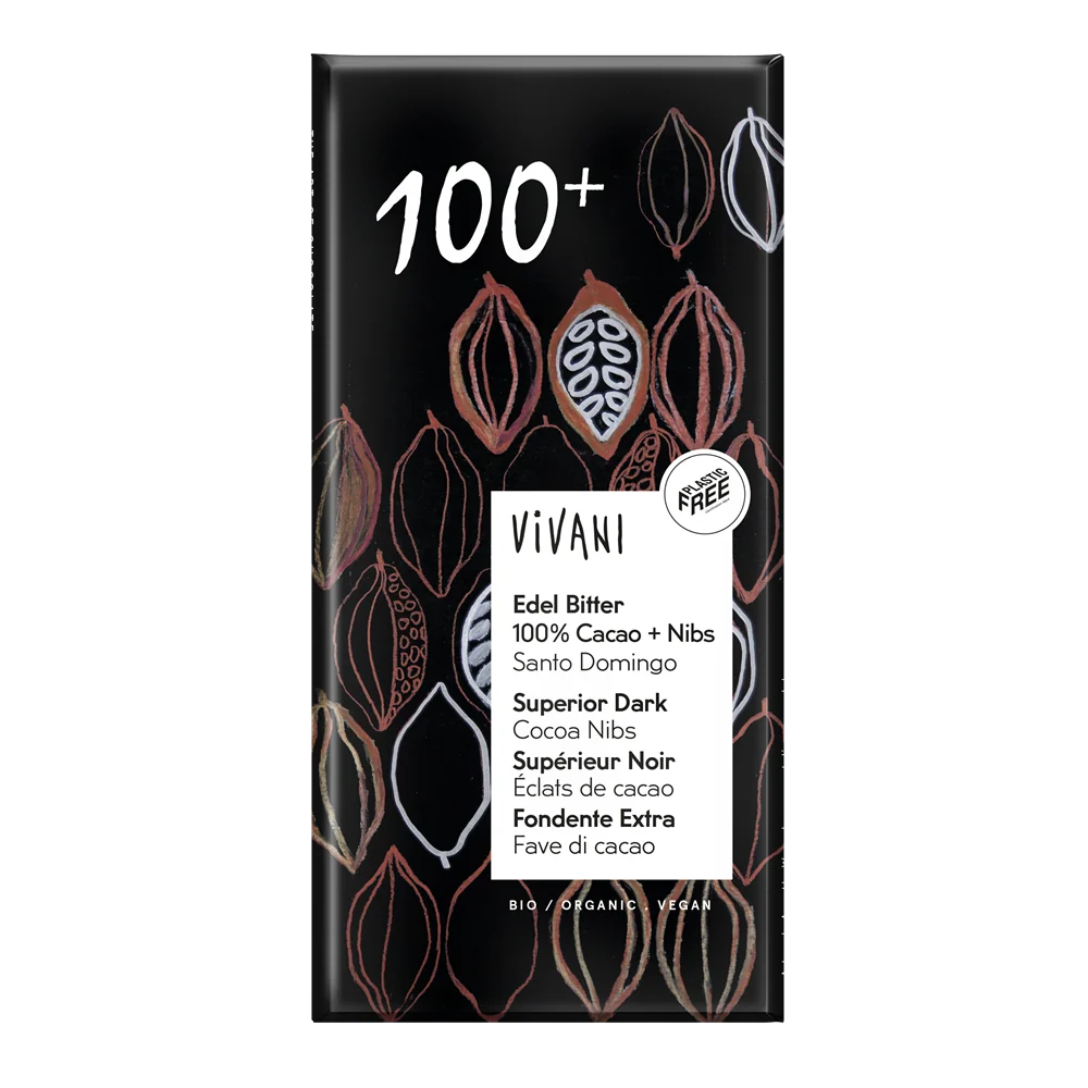 Vivani Superiour Dark 100% + Cocoa Nibs 80g Organic