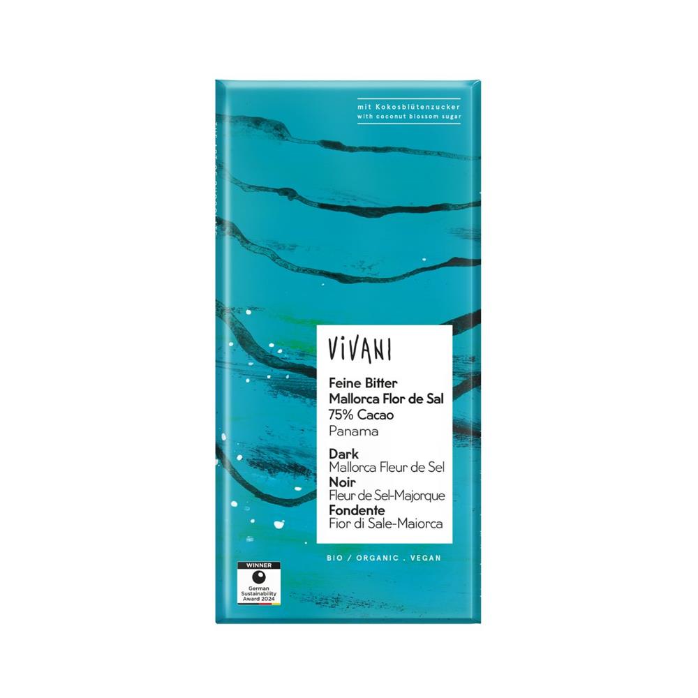 Vivani Fine Dark Mallorca Fleur de Sel, 75% Cacao 80g Organic