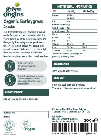 Green Origins Barleygrass Powder 200g Organic