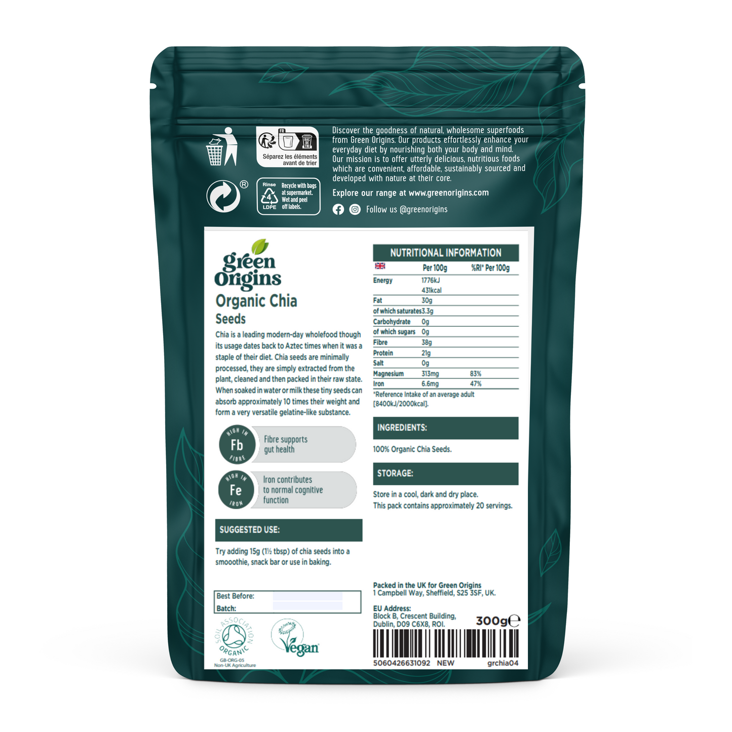 Green Origins Chia Seeds 300g Organic