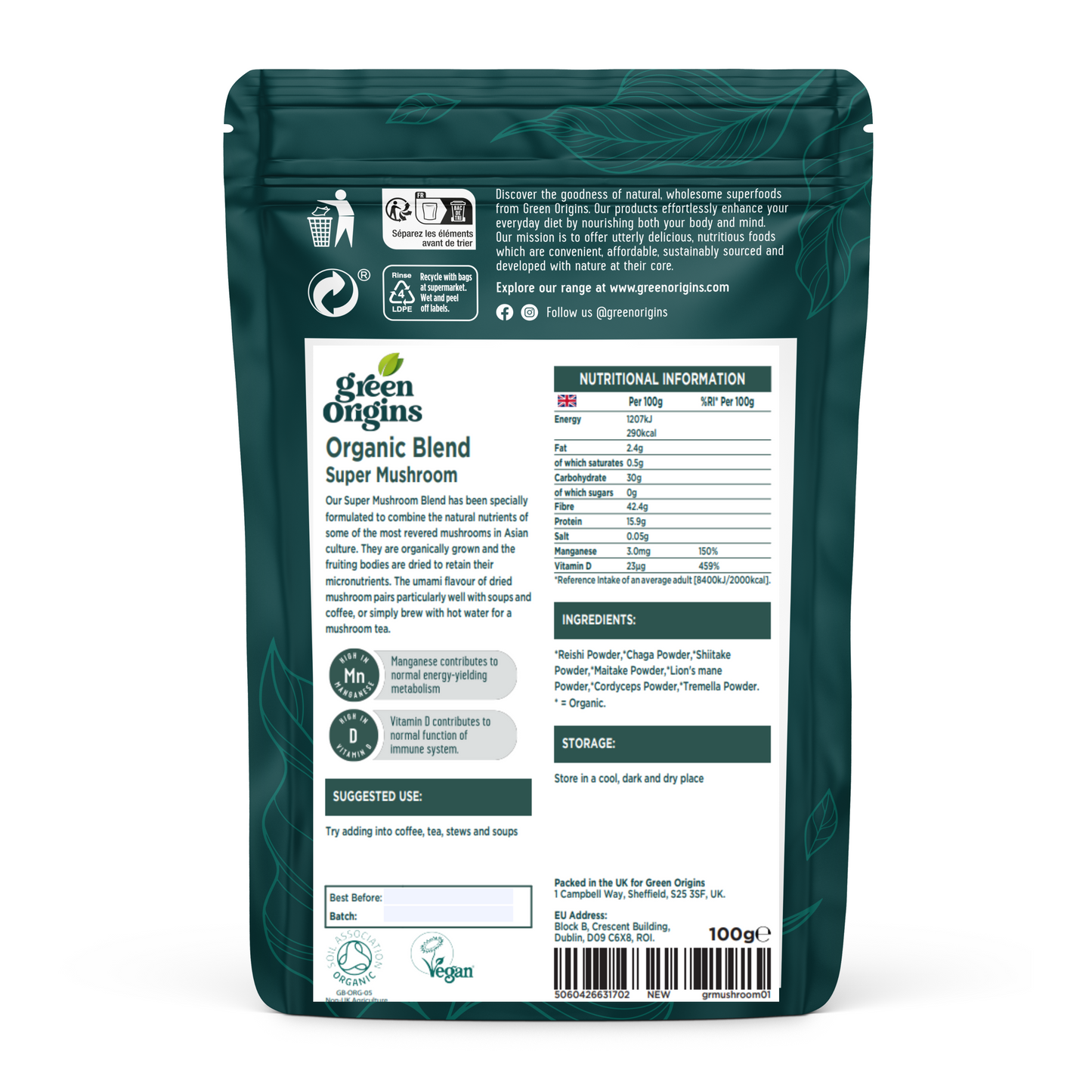 Green Origins 7 Super Mushroom Blend 100g Organic
