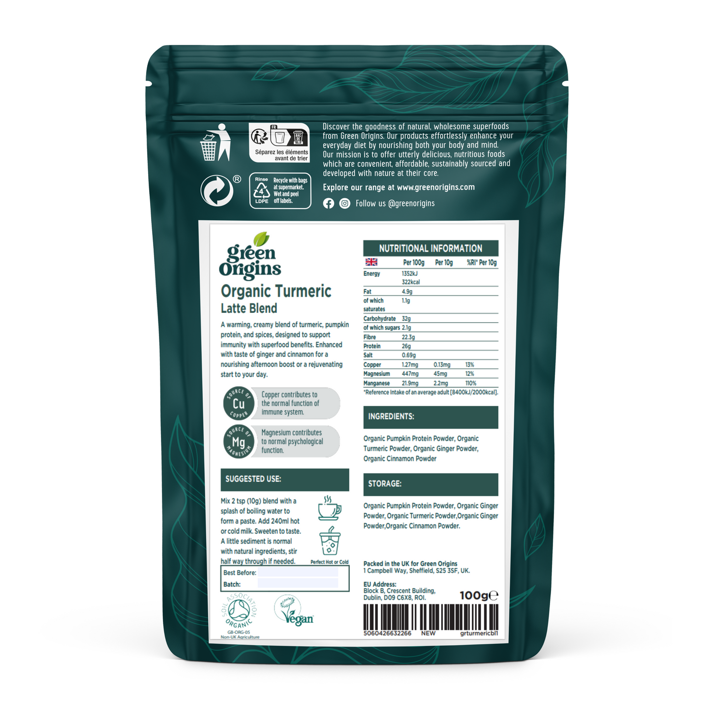 Green Origins Turmeric Latte 100g Organic Vegan