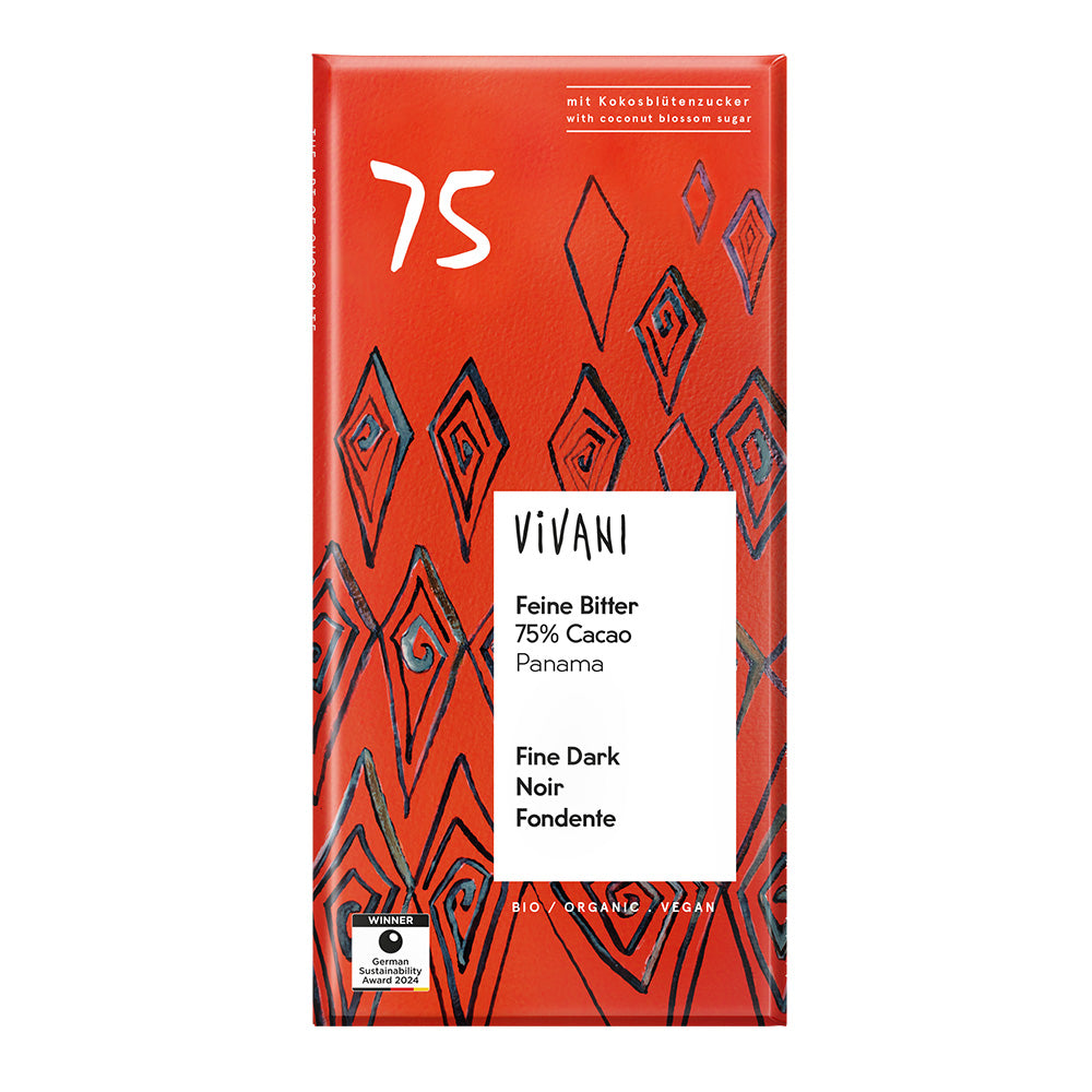 Vivani Fine Dark 75% Cocoa with Coconut Blossom Sugar 80g Organic