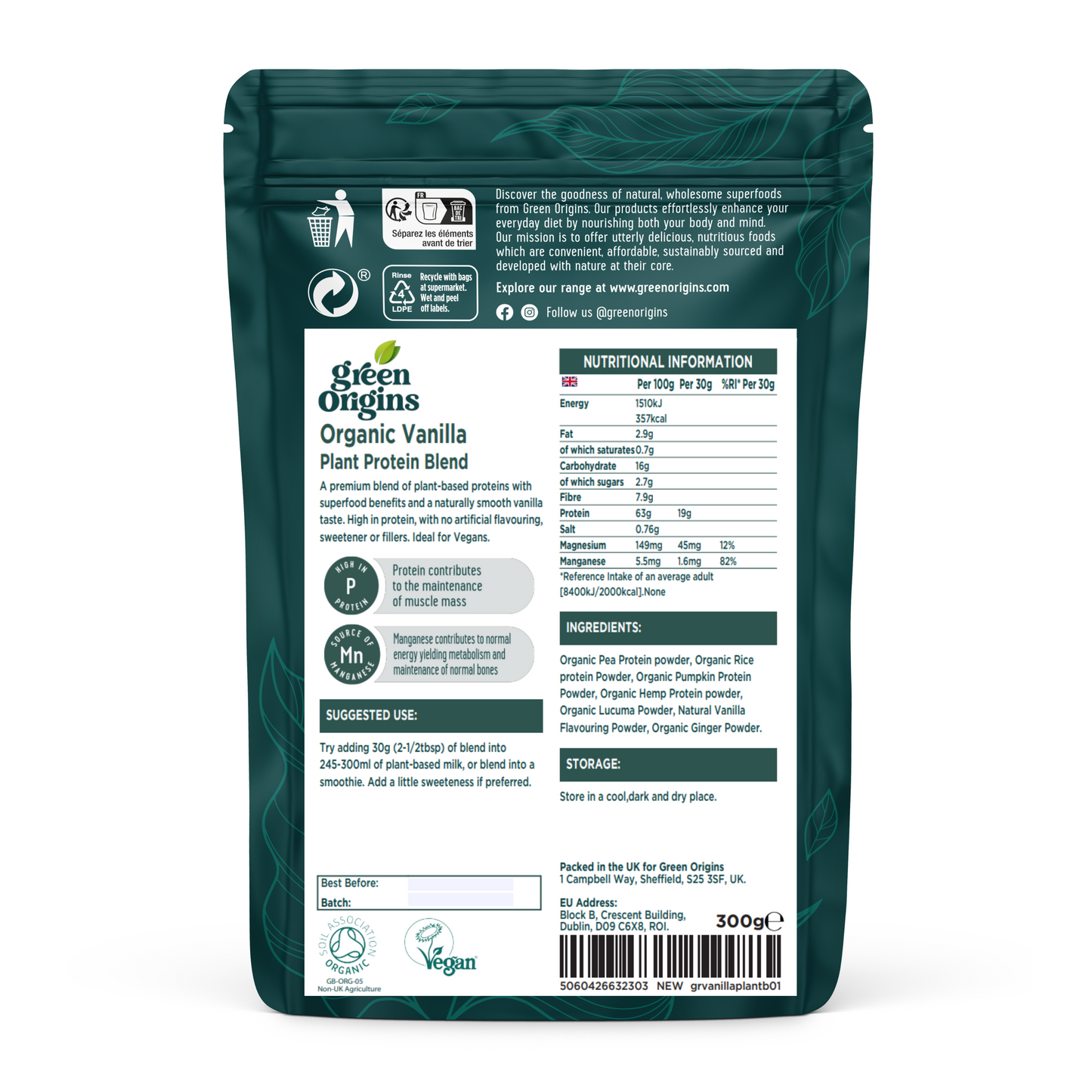 Green Origins Vanilla Protein Powder 300g Organic
